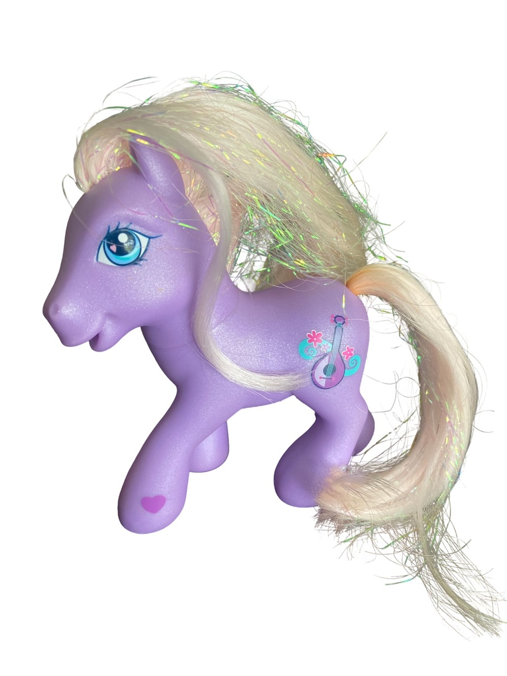 MLP G3 Sweetsong 2004 Purple Mandolin Guitar Cutie Mark Tinsel Hair Bath Pose